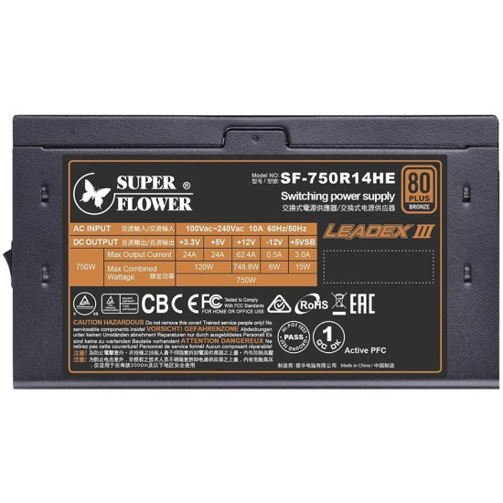 Super Flower Leadex III 750W 80 Plus Bronze PRO, Fully Modular, 3 years warranty Захранване