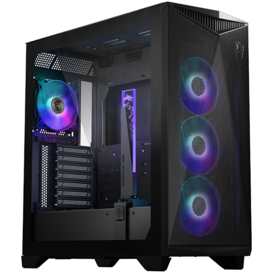 MSI MPG GUNGNIR 300R AIRFLOW, Mid-Tower, E-ATX/ATX/M-ATX/ITX, 2x USB 3.2 Gen 1 Type-A, 1x USB 3.2 Gen 2x2 Type-C, 1x Audio/1x Mic, LED Switch Button, ARGB Hub, 4x 120mm ARGB Fans, 1mm Perforated Front Panel, 3mm Tempered Glass Шаси
