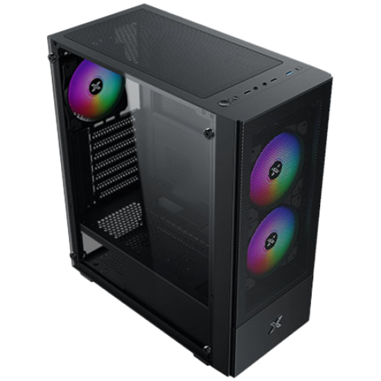 Hero II Air 3F Black EN41655, ATX/M-ATX/MINI ITX, USB3.0 X1, USB2.0 X2, HD AUDIO, Front Meshed Grill & Left TG, 3PCS Z20F Fixed LED Fan Шаси