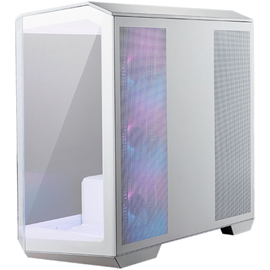 MSI MAG PANO M100R PZ WHITE, Micro - ATX Tower, M-ATX(Back-connect supported) / ITX, 1x USB 3.2 Gen 1 Type-A, 1xUSB 3.2 Gen2x2 Type- C, 1x Audio/1x Mic, LED Switch Loop Button, Power Button, 4x 120mm ARGB Fans, 270-degree panoramic tempered glass Шаси