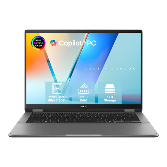 ASUS VIVOBOOK 14 FLIP ULTRA 7 258V 32G 1TB 14 OLED WUXGA TOUCH  WIN 11 HOME GRAY  NO ADAPTER