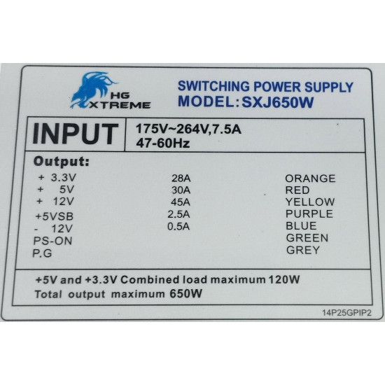 HG_XTREME POWER_SUPPLY 650W EFF_85 PFC_ACTIVE FAN_120MM