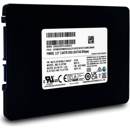 SSD SAMSUNG PM893 SATA 2.5”, 3,84TB, SATA 6 Gb/s, MZ7L33T8HBLT-W07, Bulk SSD SAMSUNG PM893 SATA 2.5”, 3,84TB, SATA 6 Gb/s, MZ7L33T8HBLT-W07, Bulk