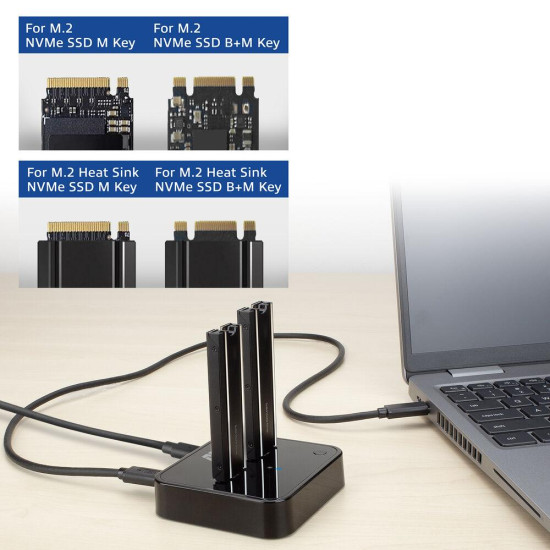 Dual SSD docking clone station, ACT M.2 NVMe/PCIe, USB-C 3.2 Gen2, 10 Gbps Dual SSD docking clone station, ACT M.2 NVMe/PCIe, USB-C 3.2 Gen2, 10 Gbps