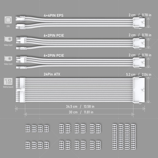 Sleeved Cable Extension Kit EZDIY-FAB - White Sleeved Cable Extension Kit EZDIY-FAB - White