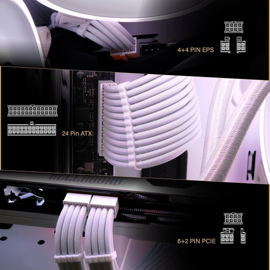 Sleeved Cable Extension Kit EZDIY-FAB - White Sleeved Cable Extension Kit EZDIY-FAB - White
