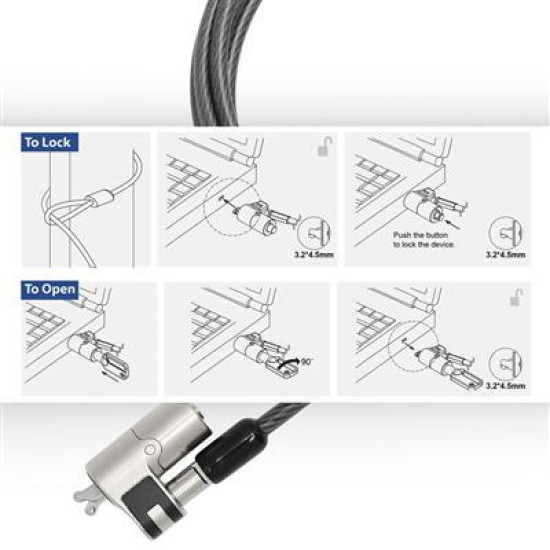 Цифрово заключващо устройство за лаптоп ACT LOCK AC9040, 2.0 m Цифрово заключващо устройство за лаптоп ACT LOCK AC9040, 2.0 m