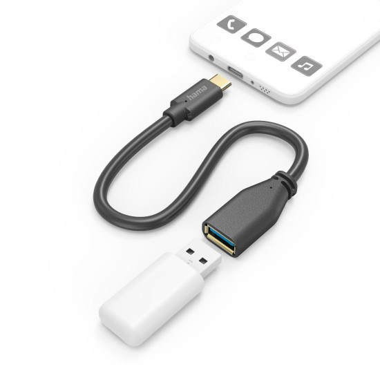 HAMA Адаптер OTG USB-C мъжко - USB-A женско, 0.15m, черен HAMA Адаптер OTG USB-C мъжко - USB-A женско, 0.15m, черен