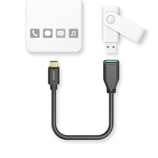 HAMA Адаптер OTG USB-C мъжко - USB-A женско, 0.15m, черен HAMA Адаптер OTG USB-C мъжко - USB-A женско, 0.15m, черен