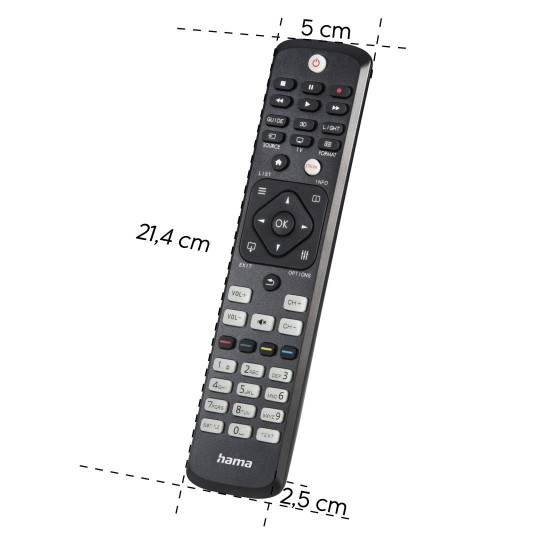 Hama Universal Remote Control for Philips TVs, IR, Teachable, Illuminating Butto
