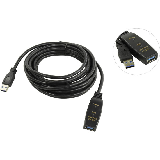 VCom Кабел удължение USB 3.0 AM / AF Active Extension Cable 5M Black - CU827A-5.0m VCom Кабел удължение USB 3.0 AM / AF Active Extension Cable 5M Black - CU827A-5.0m