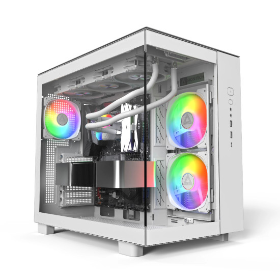 Montech кутия KING 65 Pro, Dual Chamber Mid-tower Case, 3 ARGB Fans, White Montech кутия KING 65 Pro, Dual Chamber Mid-tower Case, 3 ARGB Fans, White