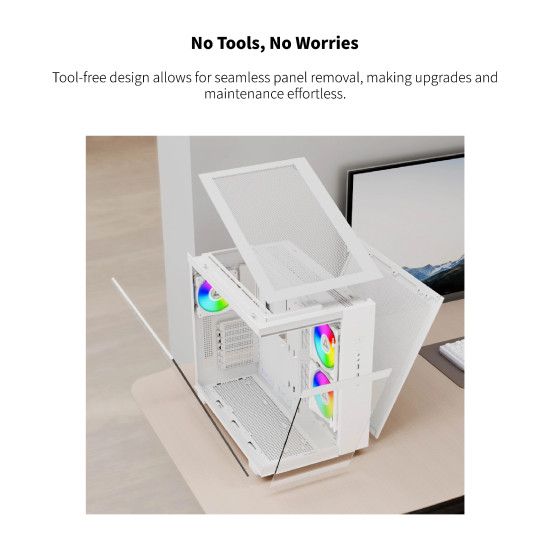 Montech кутия KING 65 Pro, Dual Chamber Mid-tower Case, 3 ARGB Fans, White Montech кутия KING 65 Pro, Dual Chamber Mid-tower Case, 3 ARGB Fans, White