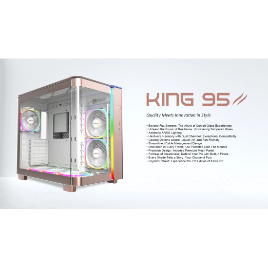 Montech кутия KING 95 Pro, Dual Chamber Mid-tower Case, 6 ARGB Fans, 2 Front Panels, Rose Gold Montech кутия KING 95 Pro, Dual Chamber Mid-tower Case, 6 ARGB Fans, 2 Front Panels, Rose Gold
