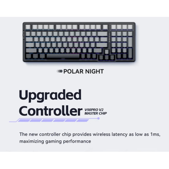 VGN безжична геймърска механична клавиатура Wireless Gaming Mechanical Keyboard - V98 PRO V2 Limited Black Glow - Kailh Arctic Switches, BT5.0, 2.4G, RGB VGN безжична геймърска механична клавиатура Wireless Gaming Mechanical Keyboard - V98 PRO V2 Limited Black Glow - Kailh Arctic Switches, BT5.0, 2.4G, RGB