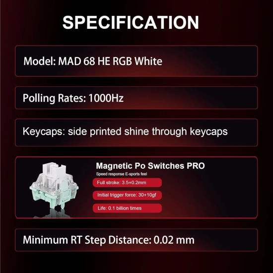 Madlions професионална геймърска механична клавиатура Professional Gaming Mechanical Keyboard MAD 68 HE RGB - 1K, Magnetic Amber Pro Switches - White Madlions професионална геймърска механична клавиатура Professional Gaming Mechanical Keyboard MAD 68 HE RGB - 1K, Magnetic Amber Pro Switches - White