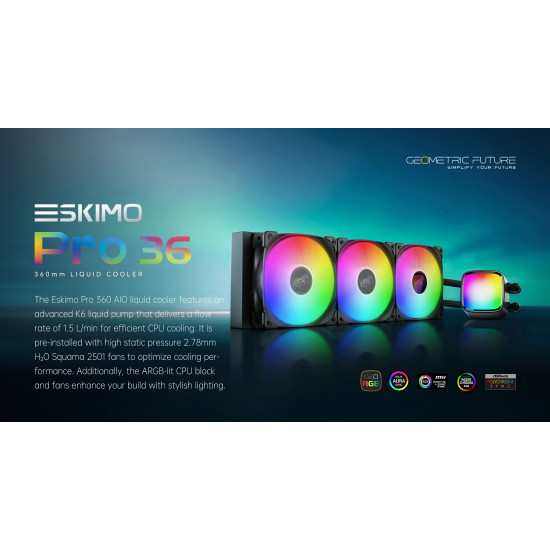 Geometric Future водно охлаждане Water Cooling - Eskimo Pro 360 Black - Addressable RGB, LGA1851/AM5 Geometric Future водно охлаждане Water Cooling - Eskimo Pro 360 Black - Addressable RGB, LGA1851/AM5