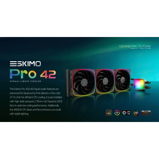 Geometric Future водно охлаждане Water Cooling - Eskimo Pro 420 Black - Addressable RGB, LGA1851/AM5 Geometric Future водно охлаждане Water Cooling - Eskimo Pro 420 Black - Addressable RGB, LGA1851/AM5