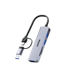 Unitek хъб HUB USB-C/USB-A 3 port uHUB P5+ - USB3.0 x 3, Card reader, Aluminium - H1320AGY01 Unitek хъб HUB USB-C/USB-A 3 port uHUB P5+ - USB3.0 x 3, Card reader, Aluminium - H1320AGY01