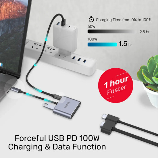 Unitek докинг станция Docking Station Type-C 4-in-1 - uHUB Q4+ Lite D1049A - USB-C PD100W x 1, HDMI x 1, VGA, USB2.0 x 1 Unitek докинг станция Docking Station Type-C 4-in-1 - uHUB Q4+ Lite D1049A - USB-C PD100W x 1, HDMI x 1, VGA, USB2.0 x 1