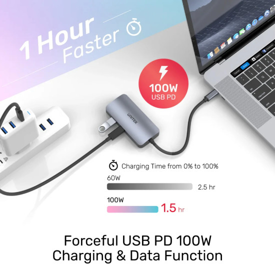 Unitek докинг станция Docking Station Type-C 5-in-1 - uHUB P5 Trio D1051A - USB-C PD100W x 1, HDMI x 2, VGA, USB3.0 x 1