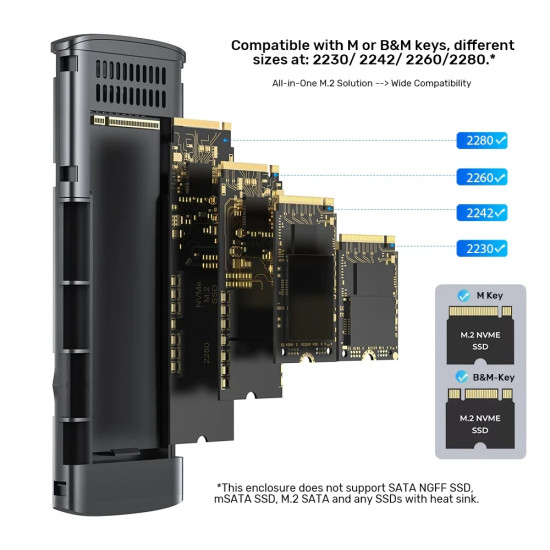 Unitek външна кутия за диск Storage - Case - M.2 NVMe M-key 10 Gbps - S1241B Unitek външна кутия за диск Storage - Case - M.2 NVMe M-key 10 Gbps - S1241B