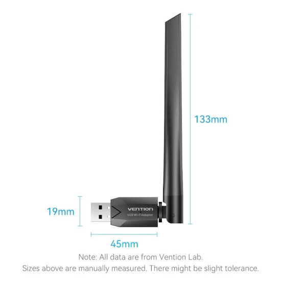 Vention безжичен адаптер WiFi USB adapter Dual Band, 650Mbps, Black - KDTB0