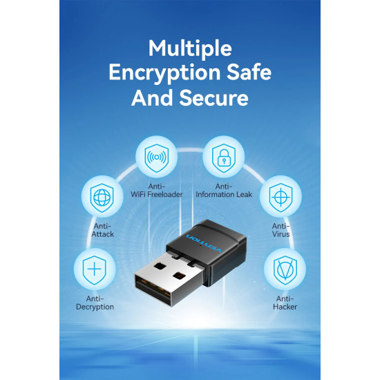 Vention безжичен адаптер WiFi USB adapter Dual Band, 650Mbps, Black - KDSB0