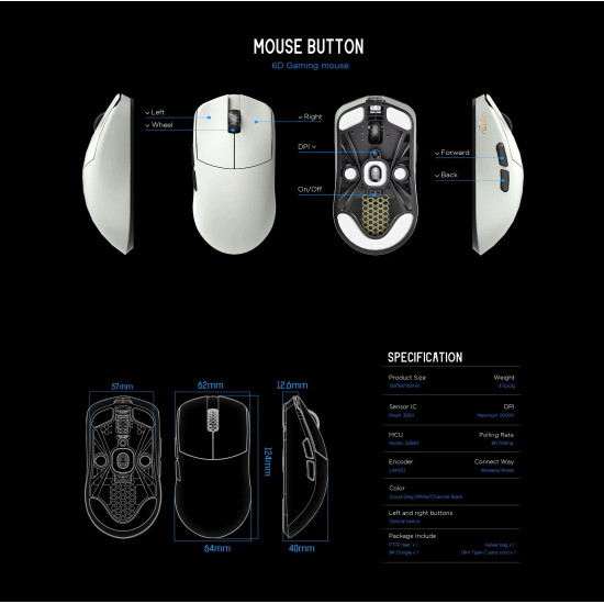 Lamzu професионална геймърска мишка MAYA X 8K - Wireless Gaming Mouse - Purple Shadow Lamzu професионална геймърска мишка MAYA X 8K - Wireless Gaming Mouse - Purple Shadow
