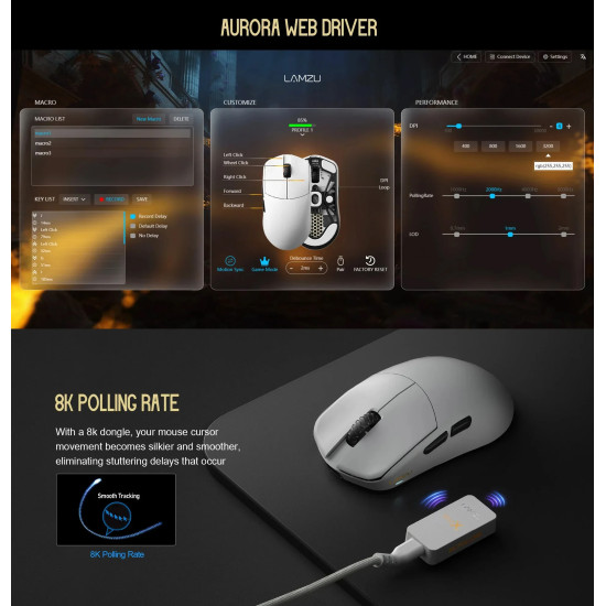 Lamzu професионална геймърска мишка MAYA X 8K - Wireless Gaming Mouse - Purple Shadow Lamzu професионална геймърска мишка MAYA X 8K - Wireless Gaming Mouse - Purple Shadow