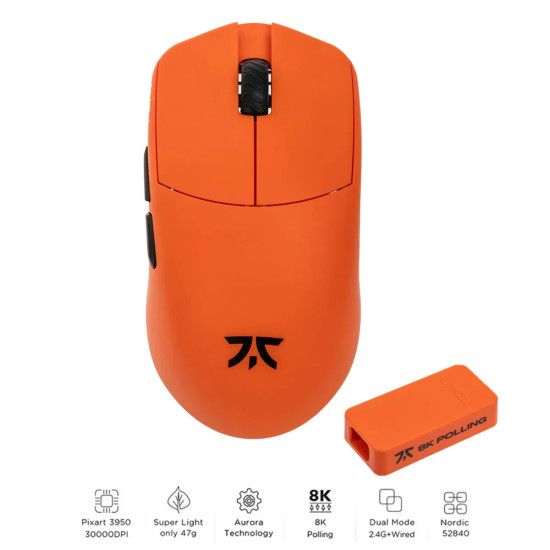 Lamzu професионална геймърска мишка MAYA X 8K - Wireless Gaming Mouse - Fnatic Special Edition Orange Lamzu професионална геймърска мишка MAYA X 8K - Wireless Gaming Mouse - Fnatic Special Edition Orange