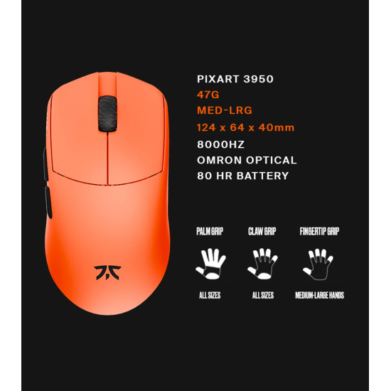 Lamzu професионална геймърска мишка MAYA X 8K - Wireless Gaming Mouse - Fnatic Special Edition Orange Lamzu професионална геймърска мишка MAYA X 8K - Wireless Gaming Mouse - Fnatic Special Edition Orange