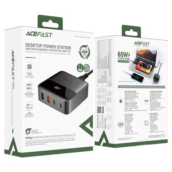 Acefast настолно зарядно за стена Desktop Wall Charger PD65W GaN Z6, USB-C x 2, USB-A x 2 Acefast настолно зарядно за стена Desktop Wall Charger PD65W GaN Z6, USB-C x 2, USB-A x 2