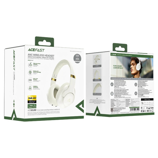 Acefast безжични шумоизолиращи слушалки Active Noise Canceling Wireless Headphones - H4 Beige Acefast безжични шумоизолиращи слушалки Active Noise Canceling Wireless Headphones - H4 Beige