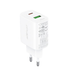 Acefast Универсално зарядно за стена Charger Wall GaN PD20W - A25 - USB-C x 1, USB-A x 1, White Acefast Универсално зарядно за стена Charger Wall GaN PD20W - A25 - USB-C x 1, USB-A x 1, White