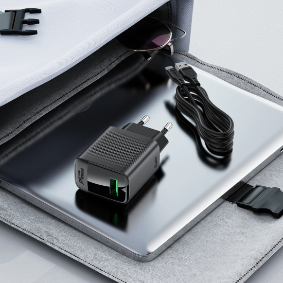 Acefast Универсално зарядно за стена Charger Wall GaN Quick Charge 18W - A90 with 1.2m cable - USB-A x 1, Black Acefast Универсално зарядно за стена Charger Wall GaN Quick Charge 18W - A90 with 1.2m cable - USB-A x 1, Black