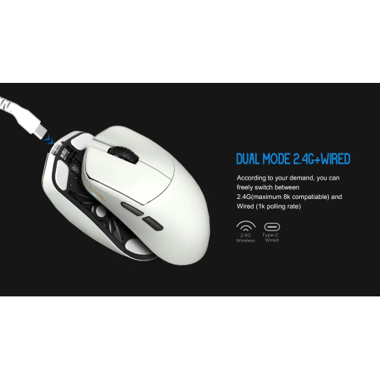 Lamzu професионална геймърска мишка MAYA X 8K - Wireless Gaming Mouse - White Lamzu професионална геймърска мишка MAYA X 8K - Wireless Gaming Mouse - White