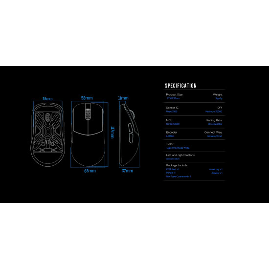 Lamzu професионална геймърска мишка ATLANTIS MINI [Champion Edition] 1K (8K compatible) - Wireless Gaming Mouse - Light Pink