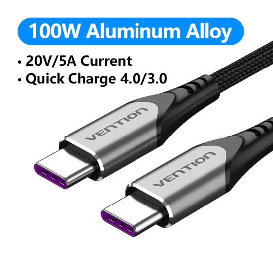 Vention Кабел USB 2.0 Type-C to Type-C - 2.0M Black 5A Fast Charge - TAEHH Vention Кабел USB 2.0 Type-C to Type-C - 2.0M Black 5A Fast Charge - TAEHH