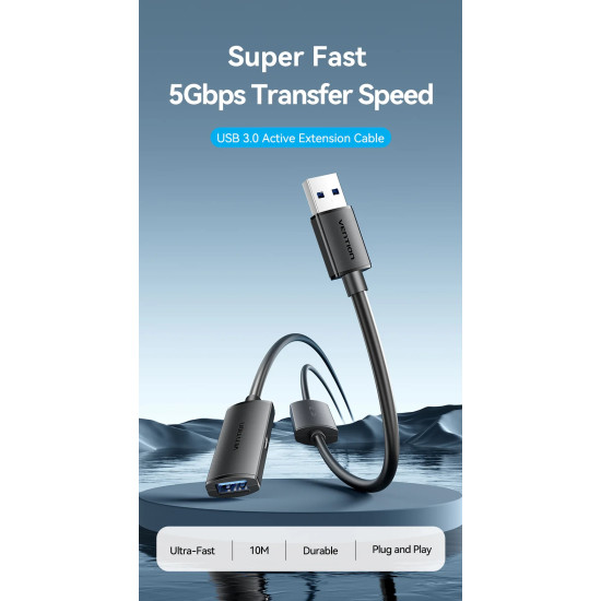Vention Кабел удължение USB 3.0 AM / AF Active Extension Cable 5M Black - CBMBJ Vention Кабел удължение USB 3.0 AM / AF Active Extension Cable 5M Black - CBMBJ
