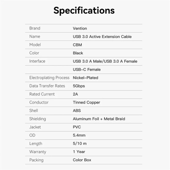 Vention Кабел удължение USB 3.0 AM / AF Active Extension Cable 5M Black - CBMBJ Vention Кабел удължение USB 3.0 AM / AF Active Extension Cable 5M Black - CBMBJ