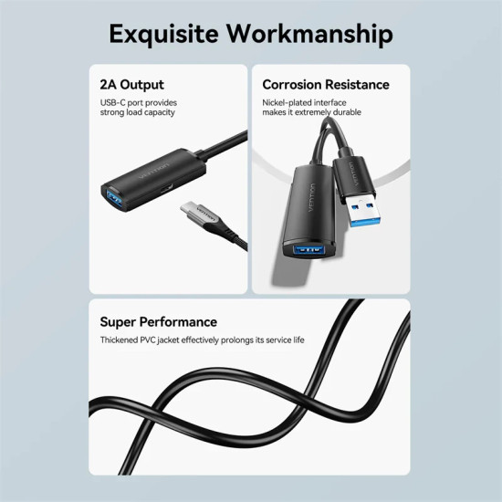 Vention Кабел удължение USB 3.0 AM / AF Active Extension Cable 5M Black - CBMBJ Vention Кабел удължение USB 3.0 AM / AF Active Extension Cable 5M Black - CBMBJ
