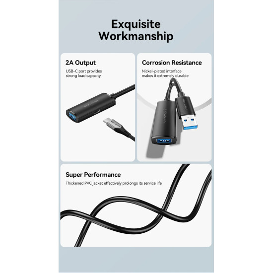 Vention Кабел удължение USB 3.0 AM / AF Active Extension Cable 5M Black - CBMBJ Vention Кабел удължение USB 3.0 AM / AF Active Extension Cable 5M Black - CBMBJ
