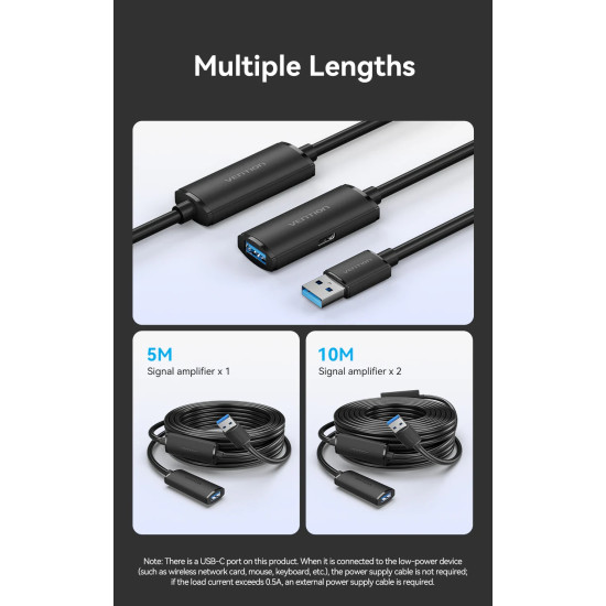 Vention Кабел удължение USB 3.0 AM / AF Active Extension Cable 5M Black - CBMBJ Vention Кабел удължение USB 3.0 AM / AF Active Extension Cable 5M Black - CBMBJ