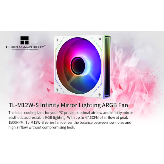 Thermalright вентилатор Fan 120mm - TL-M12W-S - Infinity Mirror aRGB Lighting, White Thermalright вентилатор Fan 120mm - TL-M12W-S - Infinity Mirror aRGB Lighting, White
