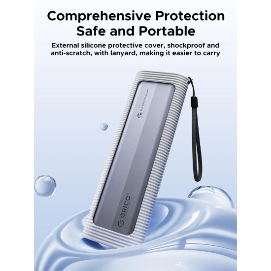 Orico външна кутия за диск Storage - Case - M.2 NVMe/SATA M/B key - USB3.1 Type-C, Silicone Protective Case, 10Gbps - AXM2S-G2-GY-BP