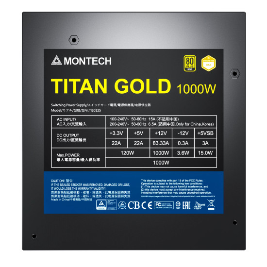 Montech захранване TITAN GOLD 1000, PSU ATX3.0, 80 Plus Gold, Cybernetics Gold, Full Modular Montech захранване TITAN GOLD 1000, PSU ATX3.0, 80 Plus Gold, Cybernetics Gold, Full Modular