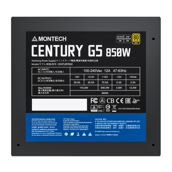 Montech захранване CENTURY G5 850, PSU ATX3.0, Gold, Full Modular