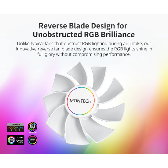 Montech вентилатор RX140 PWM, REVERSE Fan, 140mm, ARGB, White Montech вентилатор RX140 PWM, REVERSE Fan, 140mm, ARGB, White