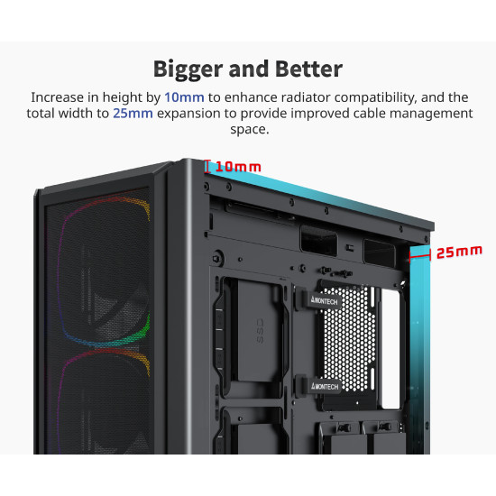 Montech кутия SKY TWO GX, Mid-tower Case, TG, 3x140mm ARGB Fans, Black Montech кутия SKY TWO GX, Mid-tower Case, TG, 3x140mm ARGB Fans, Black